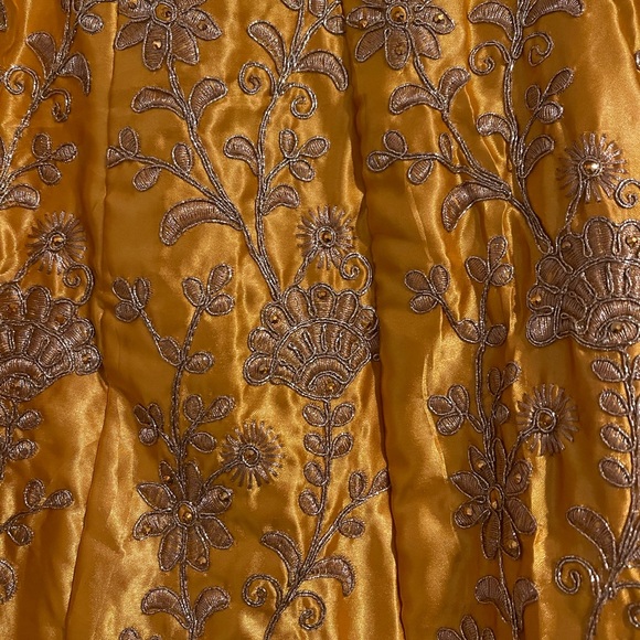 Yellow Embroidered Satin Lehenga (Semi-Stitched) - Picture 4 of 7